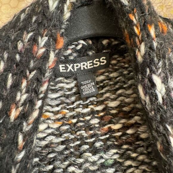 Express Black Multicolor Chunky Knit Wool Alpaca Cardigan Sweater L/XL - Picture 3 of 7